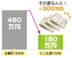 水銀灯とLVD無電極ランプとの電力量の差